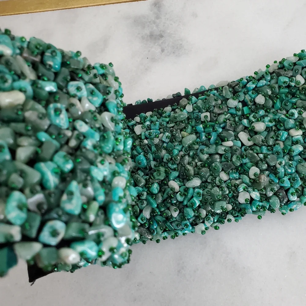 Green Malachite Jade Quartz Heavy Stone Boho Western Belt Women's Size S/M 6 8
